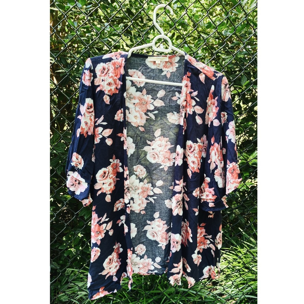 Navy/Pink Floral Kimono by UNIT